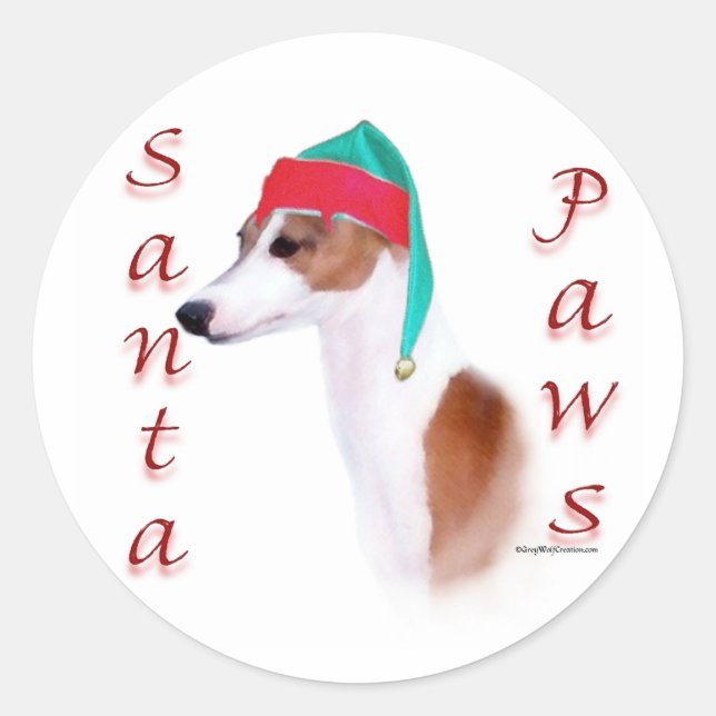 Pegatina Redonda Santa Paws de Greyhound (Anverso)