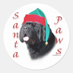 Pegatina Redonda Santa Paws de Newfoundland (blk)