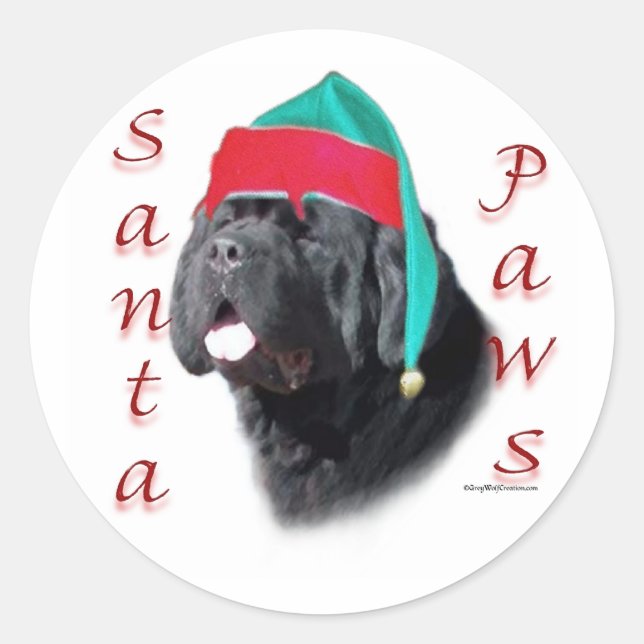 Pegatina Redonda Santa Paws de Newfoundland (blk) (Anverso)