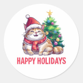 Pegatina Redonda Santa Paws desea Felices Fiestas