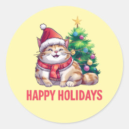 Pegatina Redonda Santa Paws Dice Felices Fiestas