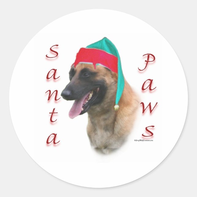 Pegatina Redonda Santa Paws malinois de Bélgica; Santa Malinois de  (Anverso)