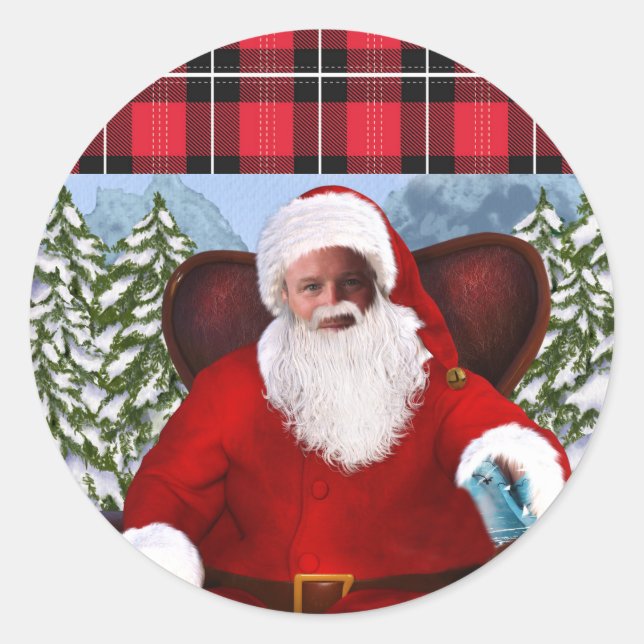 Pegatina Redonda Santa personalizada Añadir tu foto (Anverso)