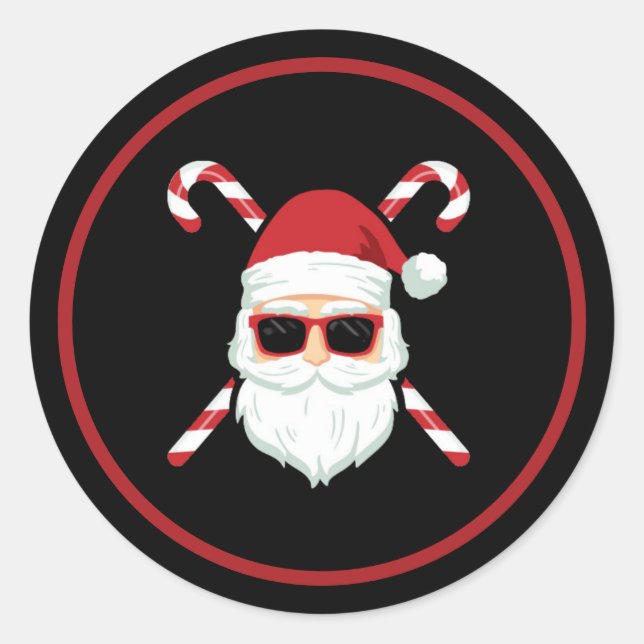 Pegatina Redonda Santa personalizado con bastones de cruz Navidad F (Anverso)