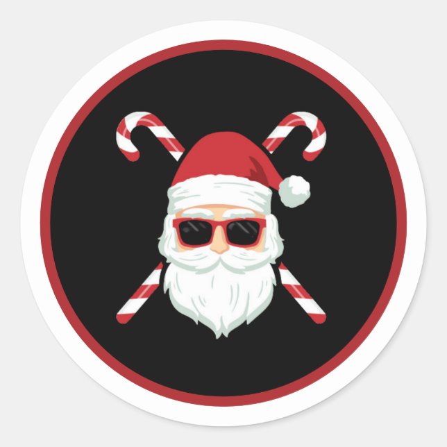 Pegatina Redonda Santa personalizado con bastones de cruz Navidad F (Anverso)