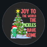 Pegatina Redonda Santa Pickle Christmas Tree Lights Fun Pickle Rega<br><div class="desc">Santa Pickle: Árbol de Navidad enciende regalos divertidos de picante</div>