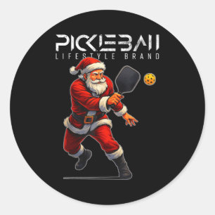 Pegatina Redonda Santa pickleball balanceando remo navidad vacacion