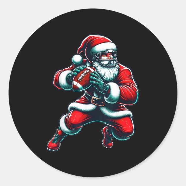 Pegatina Redonda Santa Playing American Football Christmas Women Me (Anverso)