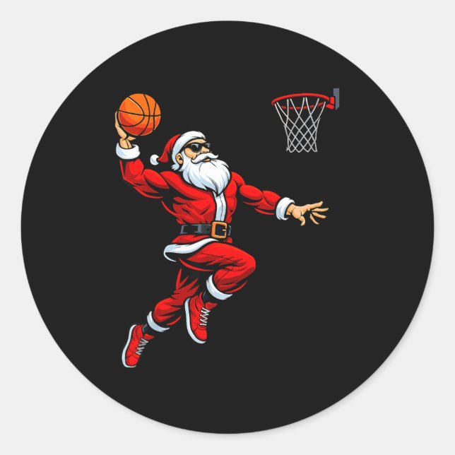 Pegatina Redonda Santa Playing Basketball Xmas Funny Christmas Bask (Anverso)