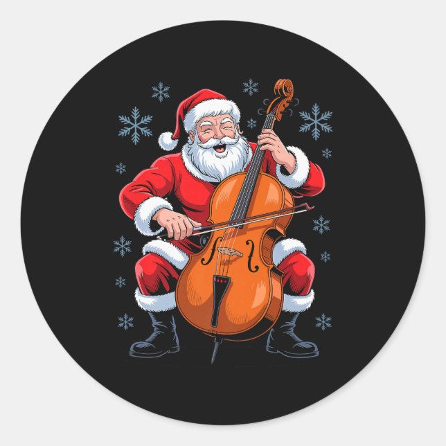Pegatina Redonda Santa Playing Cello Funny Holiday Chrismas Xmas Pa (Anverso)