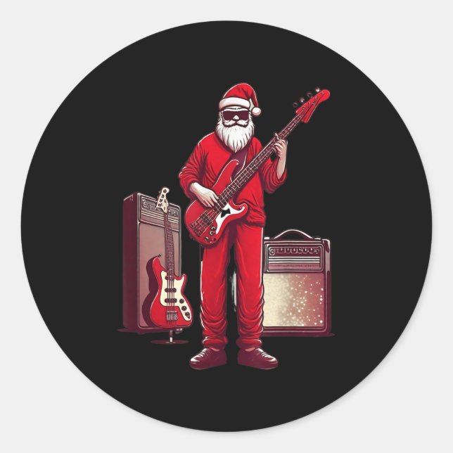 Pegatina Redonda Santa Playing Guitar B Christmas Pajama Musician B (Anverso)