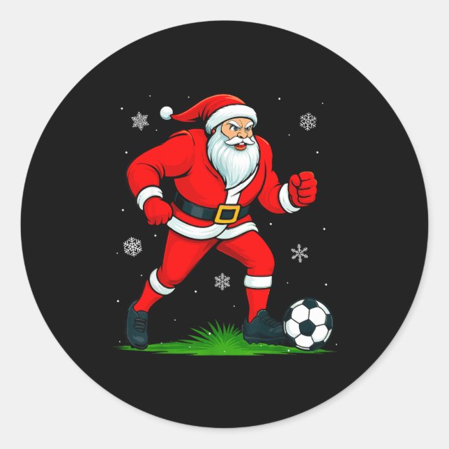 Pegatina Redonda Santa Playing Soccer Xmas Funny Christmas Soccer S (Anverso)