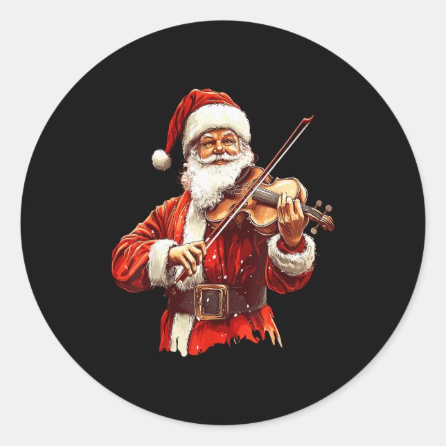 Pegatina Redonda Santa Playing Violin Funny Violin Player Violinist (Anverso)