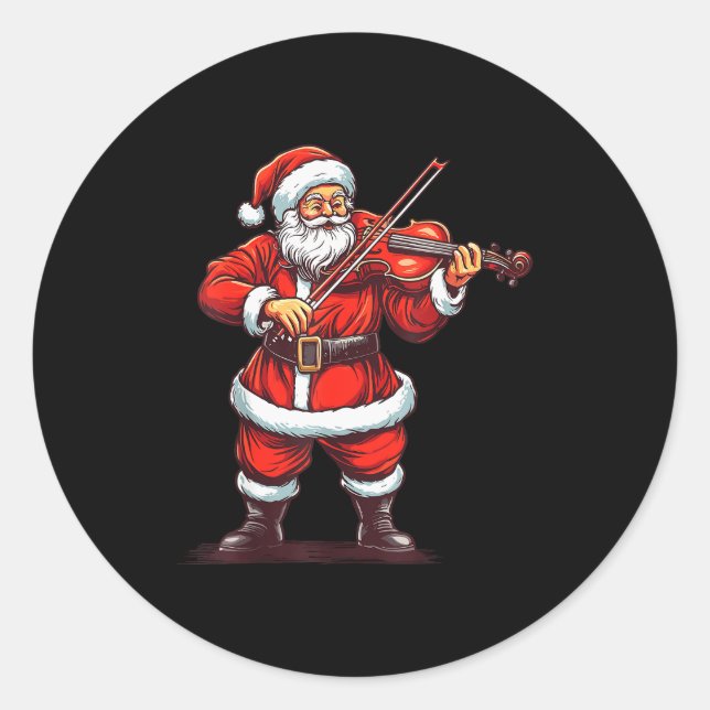 Pegatina Redonda Santa Playing Violin Funny Violinist Violin Player (Anverso)