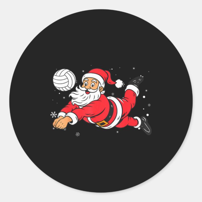 Pegatina Redonda Santa Playing Volleyball Christmas Pajama Cool Srt (Anverso)