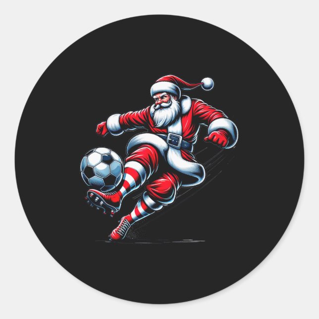 Pegatina Redonda Santa Plays Soccer Christmas Srts Women Men Kids  (Anverso)