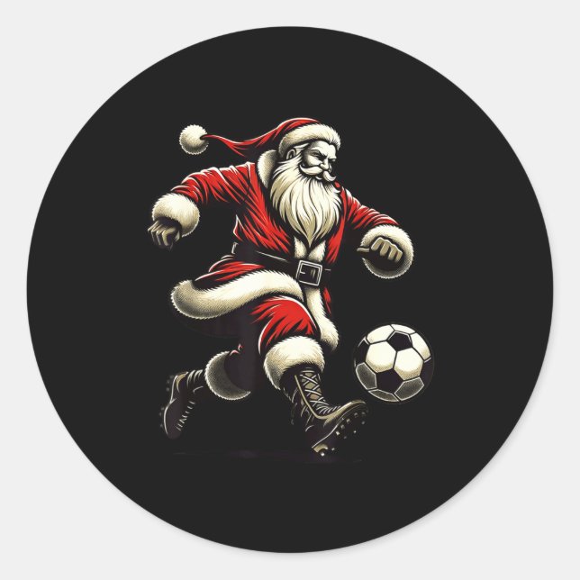 Pegatina Redonda Santa Plays Soccer Srts, Xmas Christmas Women Men  (Anverso)