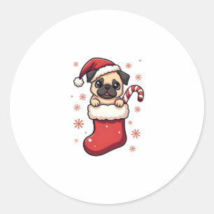 Pegatina Redonda Santa Pug Delight