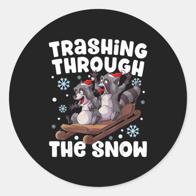 Pegatina Redonda Santa Racoon Trashing Through The Snow Cute Christ (Anverso)