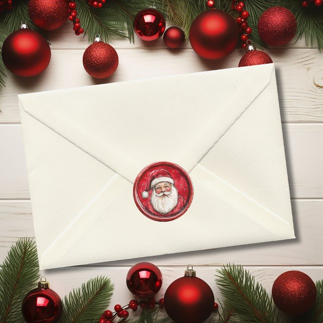 Pegatina Redonda Santa Red Christmas Faux Was (Santa Red Christmas Faux Was Classic Round Sticker)