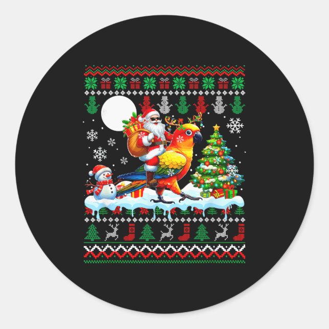 Pegatina Redonda Santa Riding Reindeer Sun Conure Sweater Xmas Tree (Anverso)