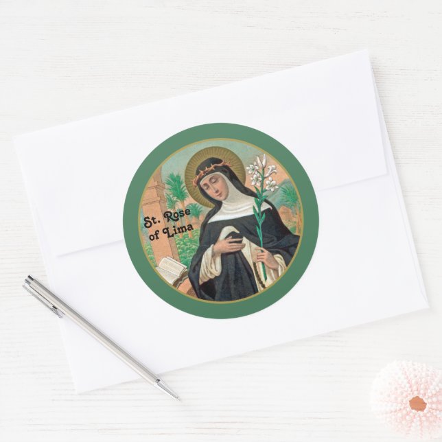 Pegatina Redonda Santa Rosa de Lima (detalle; K 48) (Sobre)