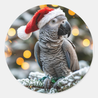 Pegatina Redonda Santa’s Little African Grey Helper