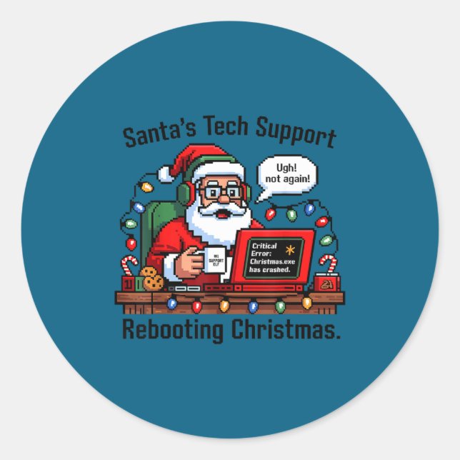 Pegatina Redonda Santa s Rebooting Support Tech Club (Anverso)