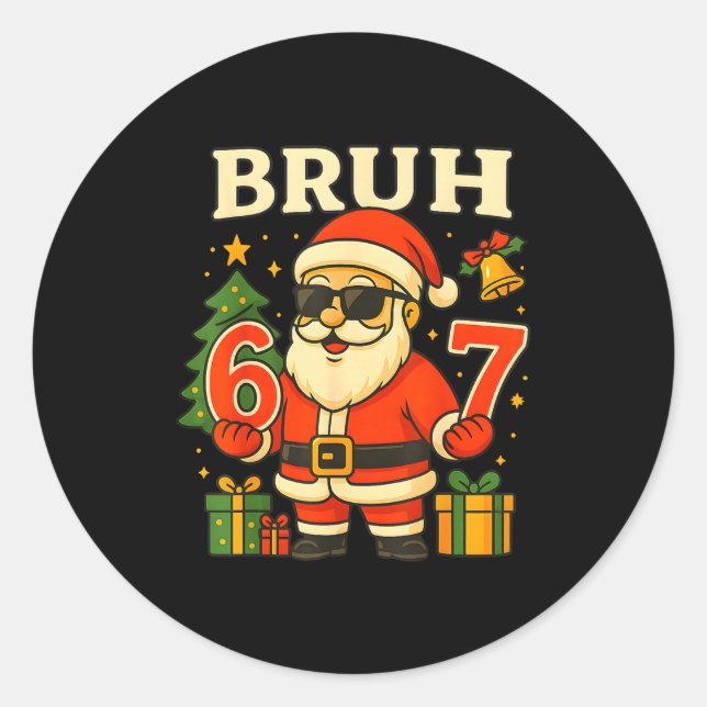 Pegatina Redonda Santa Says 67 Bruh Santa Funny Pajamas 67 Meme Chr (Anverso)