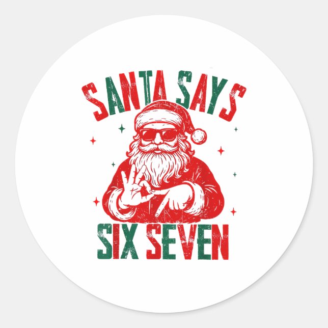 Pegatina Redonda Santa Says Six Seven Viral Funny Santa Saying 6 7  (Anverso)