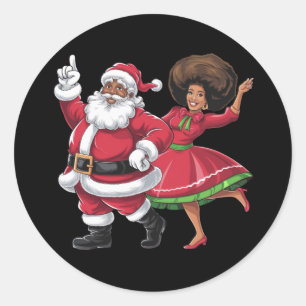 Pegatina Redonda Santa Señora Claus bailando Navidades estadouniden