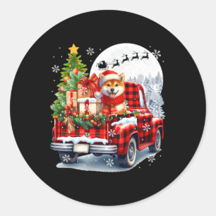 Pegatina Redonda Santa Shiba Inu Sobre El Propietario De Los Navida