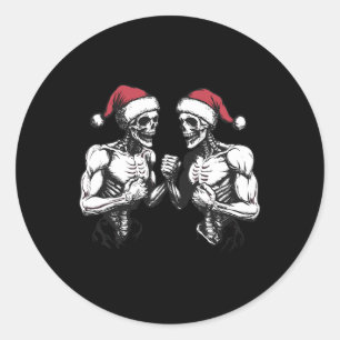 Pegatina Redonda Santa Skeleton Wrestler Halloween Christ