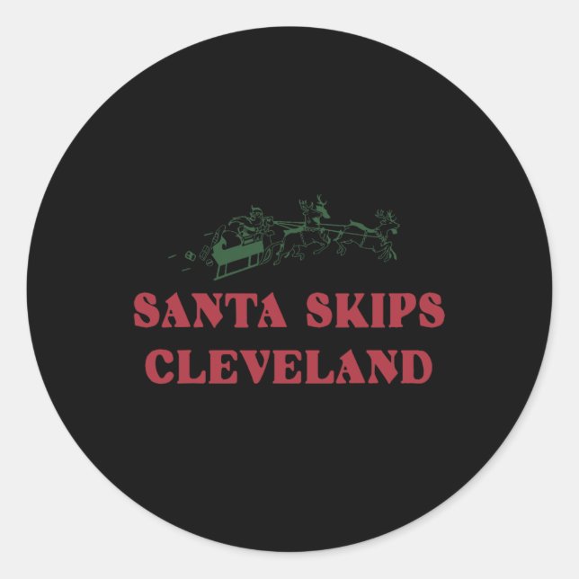 Pegatina Redonda Santa Skips Cleveland Funny Santa Reindeer Xmas Ch (Anverso)