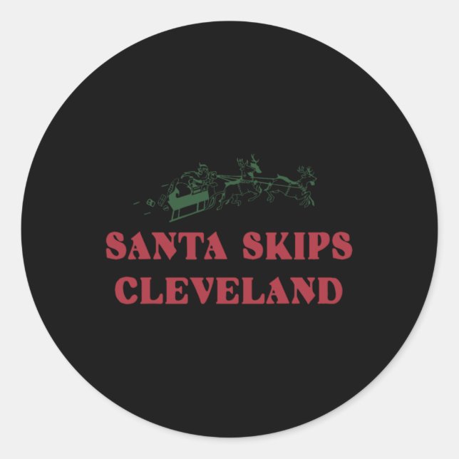 Pegatina Redonda Santa Skips Cleveland Funny Santa Reindeer Xmas Ch (Anverso)