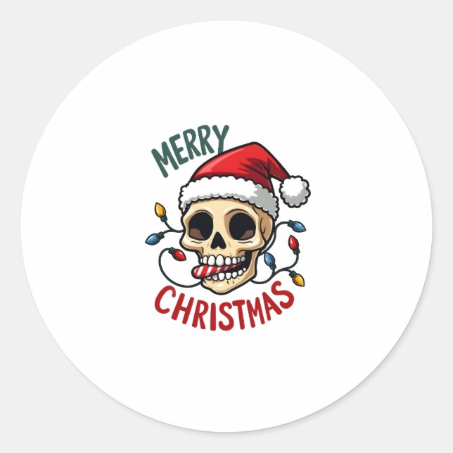 Pegatina Redonda Santa Skull Hat Merry Christmas Family Matching Bo (Anverso)