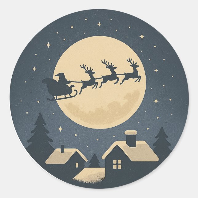 Pegatina Redonda Santa Sleigh (Anverso)