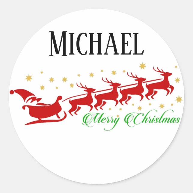 Pegatina Redonda Santa sleigh (Anverso)