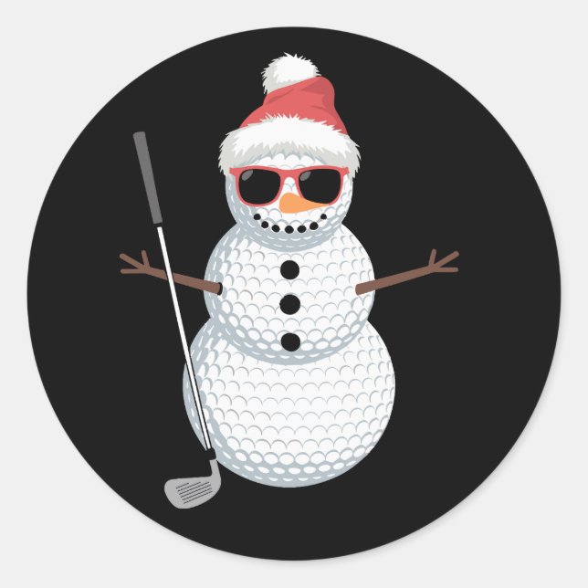 Pegatina Redonda Santa Snowman Golf Ball Christmas Golfer Gift  (Anverso)