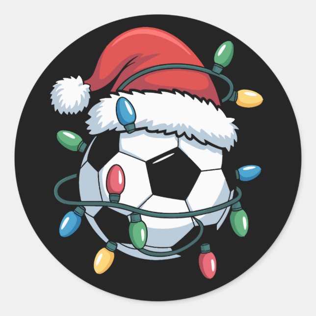 Pegatina Redonda Santa Soccer Ball Sports Christmas Soccer Player (Anverso)