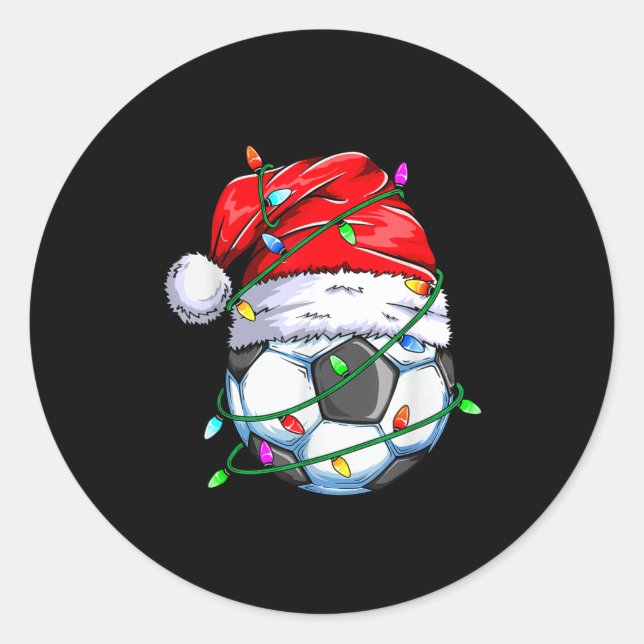 Pegatina Redonda Santa Soccer Ball Srts Design- Christmas Soccer Pl (Anverso)