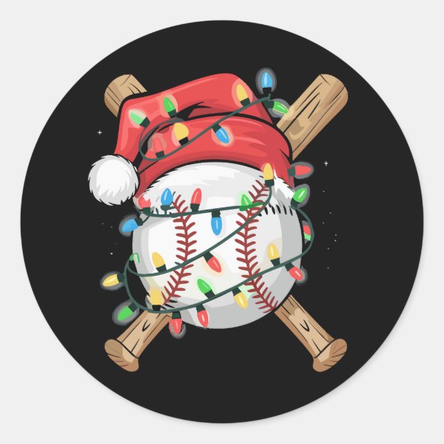 Pegatina Redonda Santa Sports Christmas Baseball Player  (Anverso)