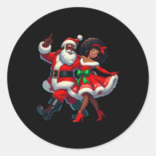 Pegatina Redonda Santa Sra. Claus Dancing African American Melanin 