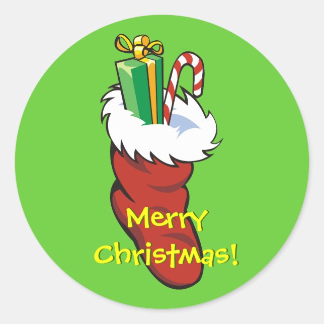Pegatina Redonda Santa Stocking (Anverso)