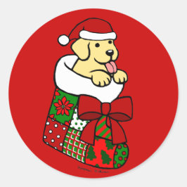 Pegatina Redonda Santa Stocking Yellow Labrador Puppy Personalizado