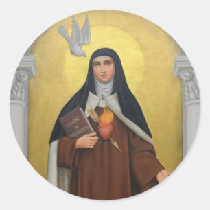 Pegatina Redonda Santa Teresa de Ávila Monja Católica Carmelita