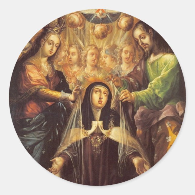 Pegatina Redonda santa teresa de la tarjeta de avila (Anverso)