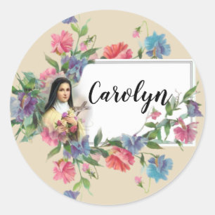 Pegatina Redonda Santa Teresa de Lisieux Personalizada
