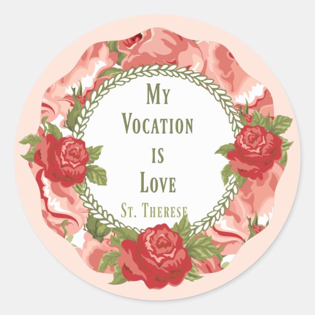 Pegatina Redonda Santa Teresa del Niño Jesús Flor Pequeña (Anverso)