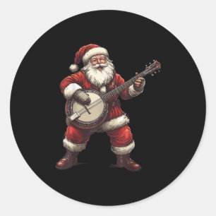 Pegatina Redonda Santa tocando el banjo divertido banjoista Bluegr 